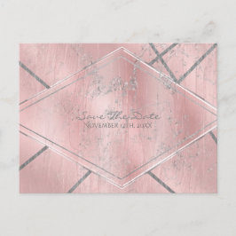 Roze & Zilveren Satijn Sparkle Glam Save the Date Aankondigingskaart