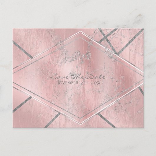 Roze & Zilveren Satijn Sparkle Glam Save the Date Aankondigingskaart (Voorkant)