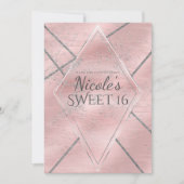 Roze & Zilveren Satijnen Glamour Sparkle Sweet 16  Kaart (Voorkant)