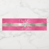Roze Zilveren Satijnen Lint Parels I Diamanten Waterfles Etiket (Enkel label)