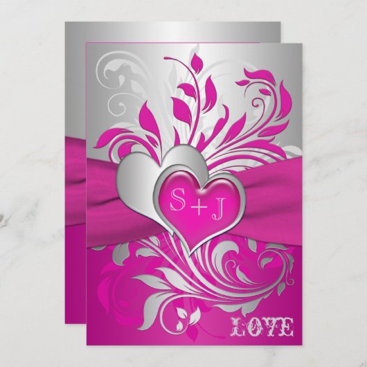 Roze, zilveren schuifballen, hartenweddenschap kaart (Voorkant / Achterkant)