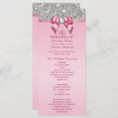 Roze Zilveren Sequin Diamond Bow Wedding Programma Programmakaart (Voorkant / Achterkant)