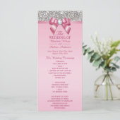 Roze Zilveren Sequin Diamond Bow Wedding Programma Programmakaart (Staand voorkant)