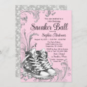 Roze Zilveren Sneaker Bal Kaart (Voorkant / Achterkant)
