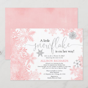 Roze zilveren sneeuwflake Shower per Mail-baby sho Kaart