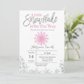 Roze zilveren sneeuwvlok baby shower kaart (Staand voorkant)