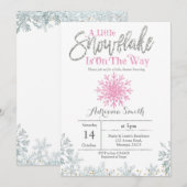 Roze zilveren sneeuwvlok baby shower kaart (Voorkant / Achterkant)