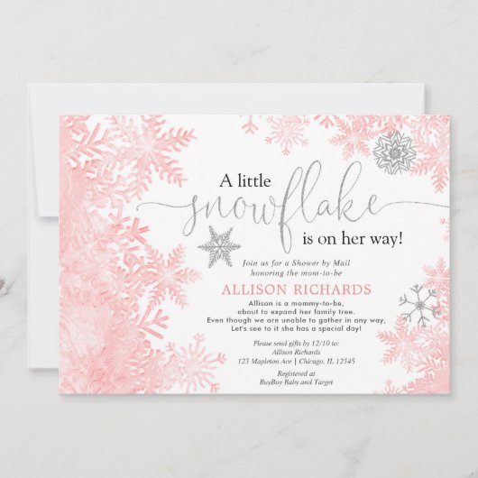 Roze zilveren sneeuwvlok Shower per post baby show Kaart (Voorkant)