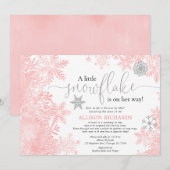 Roze zilveren sneeuwvlok Shower per post baby show Kaart (Voorkant / Achterkant)