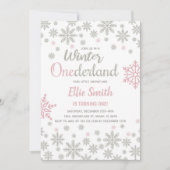  Roze Zilveren Sneeuwvlok Winter Verjaardag Kaart (Voorkant)