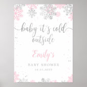 Roze Zilveren Sneeuwvlokken Baby shower Welkomstbo Poster (Voorkant)