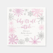 Roze zilveren sneeuwvlokken baby zijn koude buiten servet (Voorkant)