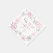 Roze zilveren sneeuwvlokken baby zijn koude buiten servet (Hoek)