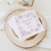 Roze zilveren sneeuwvlokken baby zijn koude buiten servet