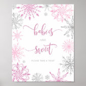 Roze zilveren sneeuwvlokken Baby's zijn zoet Poste Poster (Voorkant)