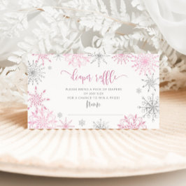 Roze zilveren sneeuwvlokken luier loterij informatiekaartje