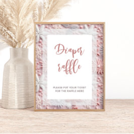 Roze Zilveren Sneeuwvlokken Luier Raffle Baby show Poster