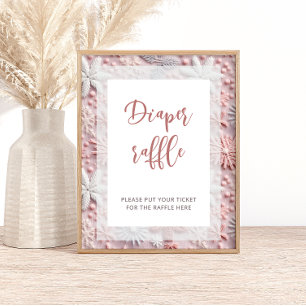 Roze Zilveren Sneeuwvlokken Luier Raffle Baby show Poster