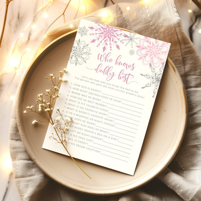 Roze zilveren sneeuwvlokken Wie kent papa beste sp (Creator heeft geüpload)