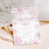 Roze zilveren sneeuwvlokken winter meisje baby sho kaart