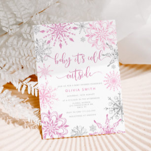 Roze zilveren sneeuwvlokken winter meisje baby sho kaart