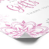 Roze zilveren sneeuwvlokken winterse Kaarten en ge Poster (Hoek)