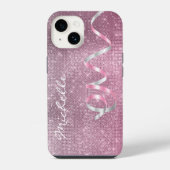 Roze zilveren spaarlint iPhone 14 Hoesje (Achterkant)