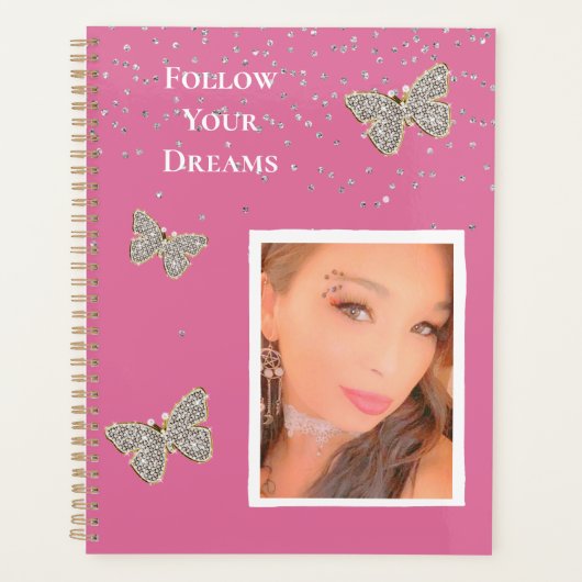 Roze zilveren Sparkle Butterflies op uw foto Planner (Voorkant)