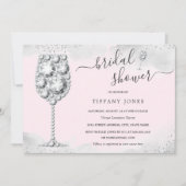 Roze zilveren Sparkle Diamond Bubbly Vrijgezellenf Kaart (Voorkant)
