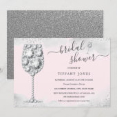 Roze zilveren Sparkle Diamond Bubbly Vrijgezellenf Kaart (Voorkant / Achterkant)