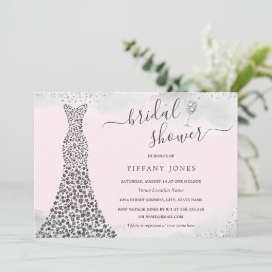 Roze Zilveren Sparkle Diamond Dress Vrijgezellenfe Kaart (Staand voorkant)