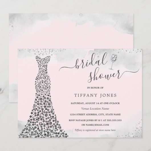 Roze Zilveren Sparkle Diamond Dress Vrijgezellenfe Kaart (Voorkant / Achterkant)