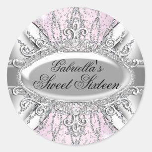 Roze & Zilveren Sparkle Diamond Sweet 16 Sticker