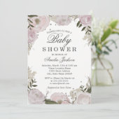 Roze zilveren Sparkle Floral Baby shower Kaart (Staand voorkant)