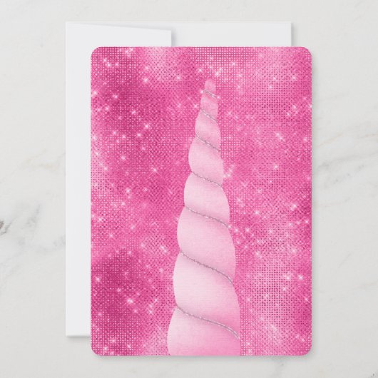 Roze Zilveren Sparkle Glam Eenhoorn Verjaardag Kaart (Achterkant)