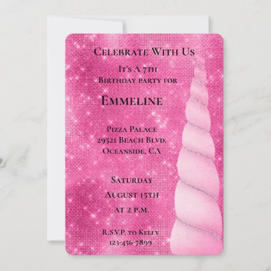 Roze Zilveren Sparkle Glam Eenhoorn Verjaardag Kaart (Voorkant)