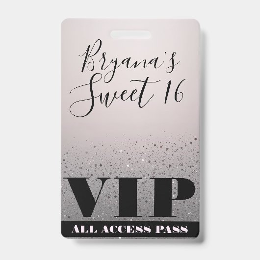 Roze zilveren sparkle Glitter Glam Sweet 16 VIP-pa Badge (Front)