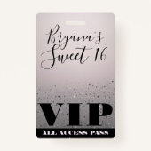 Roze zilveren sparkle Glitter Glam Sweet 16 VIP-pa Badge (Voorkant)