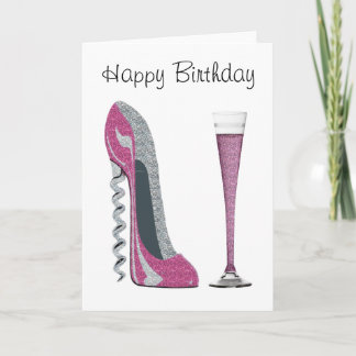 Roze, Zilveren Sparkle Kurkentrekker Stiletto Art Kaart