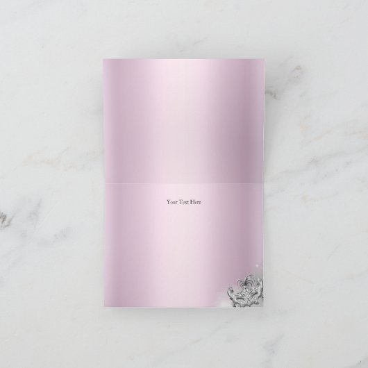 Roze & Zilveren Sparkle Masquerade Dank u kaart (Binnen)