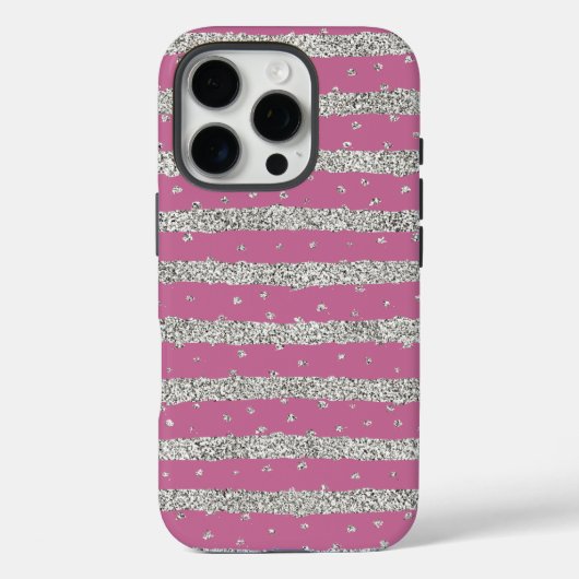 Roze zilveren Sparkly Confetti Stripes Case-Mate iPhone Case (Achterkant)