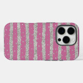 Roze zilveren Sparkly Confetti Stripes Case-Mate iPhone Case (Achterkant (horizontaal))