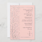 Roze Zilveren Sparkly Glitter Confetti Side Weddin Kaart (Voorkant)