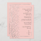 Roze Zilveren Sparkly Glitter Confetti Side Weddin Kaart (Voorkant / Achterkant)