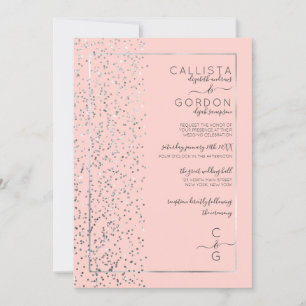 Roze Zilveren Sparkly Glitter Confetti Side Weddin Kaart