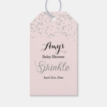 Roze zilveren spetter baby shower cadeautags