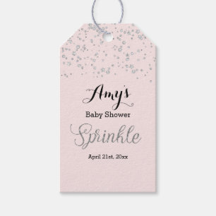 Roze zilveren spetter baby shower cadeautags cadeaulabel