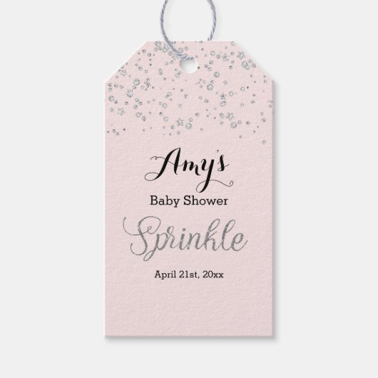 Roze Zilveren Sprinkle Baby shower Gift Labels Cadeaulabel (Voorkant)