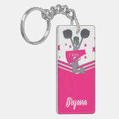 Roze Zilveren Sterren Cheerleading Gepersonaliseer Sleutelhanger (Voorkant Links)