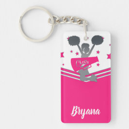 Roze Zilveren Sterren Cheerleading Gepersonaliseer Sleutelhanger